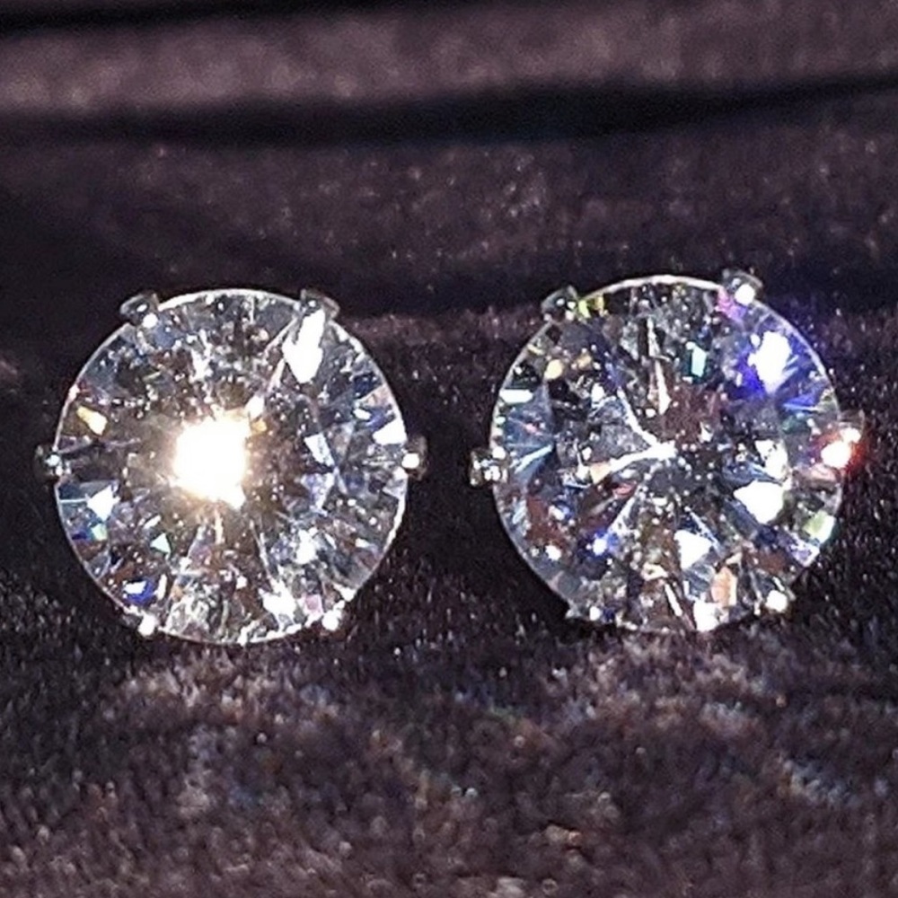 NEW 2.5 CT ROUND DIAMOND SILVER EARRINGS